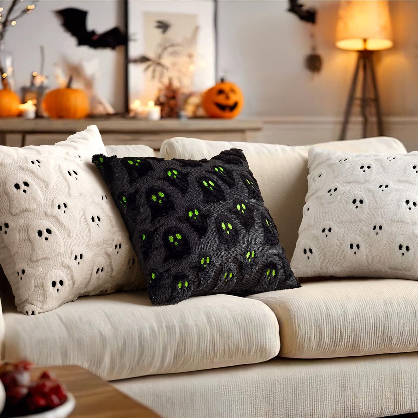 MIULEE Cute Ghost Halloween Pillow Covers 20x20 Inch Set of 2 White | Soft Plush Faux Fur Throw Pillows Spooky Fall Decorative Cushion Covers for Couch Sofa Bed Porch Living Room