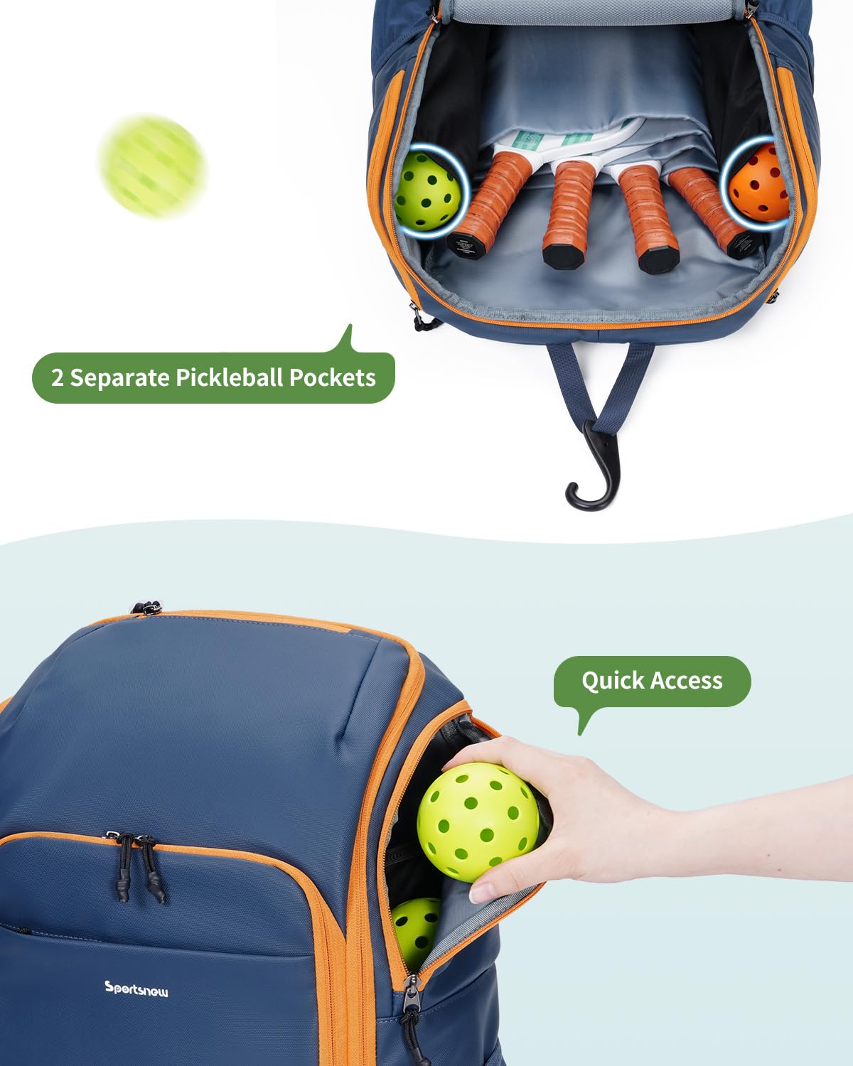 sportsnew Waterproof Pickleball Bag Men Women W/Shoe Compartment Fence Hook