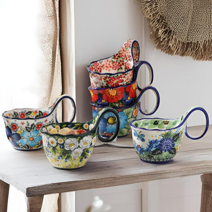 ALMA Handpainted Microwavable Soup Bowl with Loop Handle 18.6oz, Cereal Bowl With Handle Great for Berry, Fruits, Chili, Stew, Ice cream,Floral Soup Mug for Women
