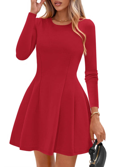 PRETTYGARDEN Womens Long Sleeve Pleated Mini Dress