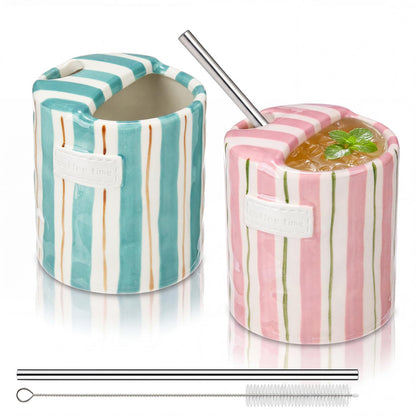 2 Pack Ceramic Mug with Sip Hole,