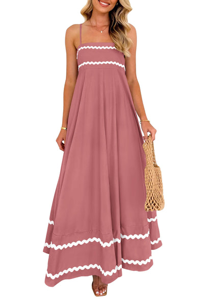 PRETTYGARDEN Women's Summer Spaghetti Strap Boho Maxi Dress