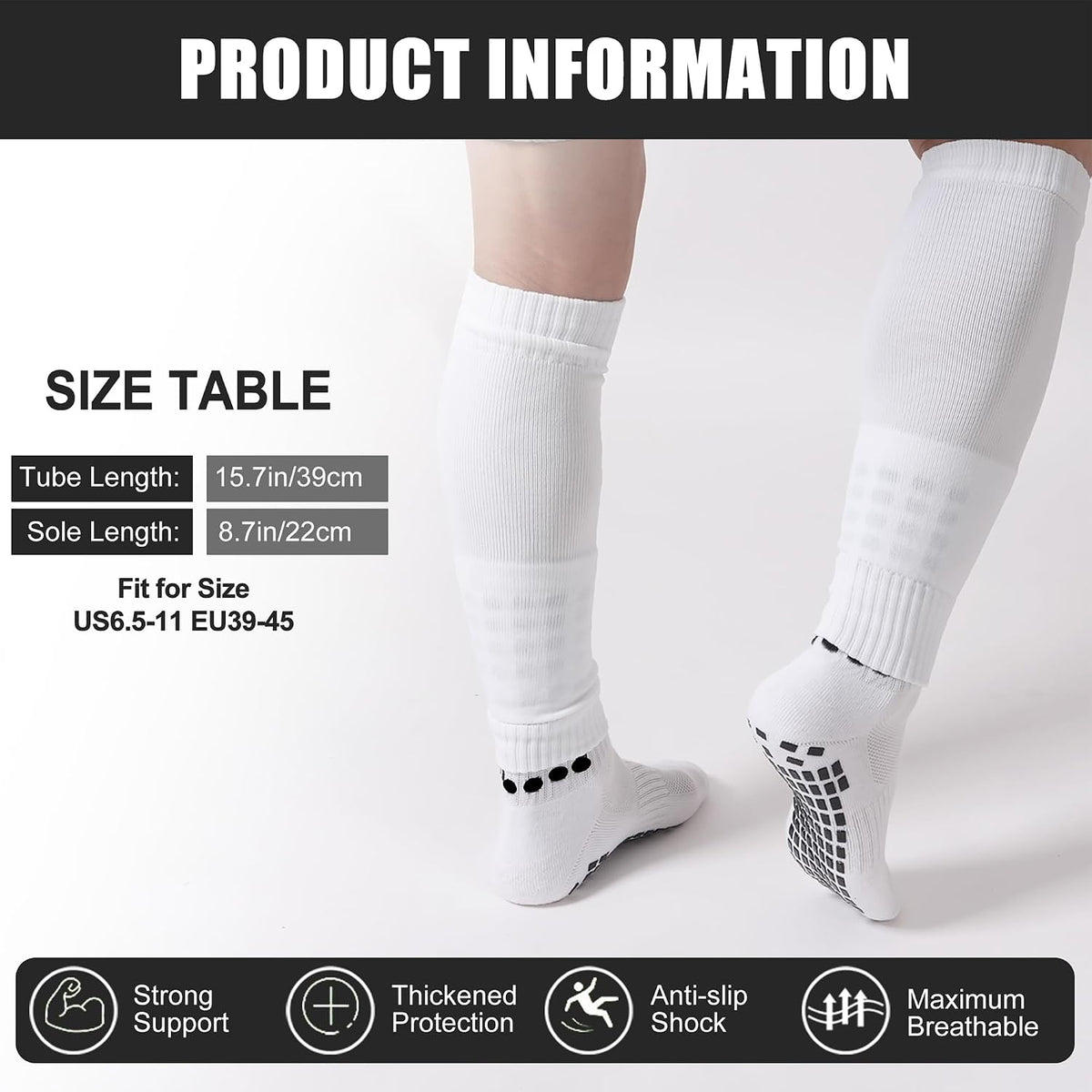 Barrlves 2 Set Grip Soccer Socks and Shin Guard Sleeves Non Slip Soccer Sleeve Socks for Men Women