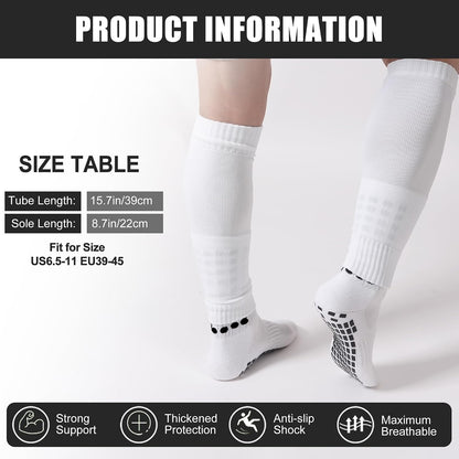 Barrlves 2 Set Grip Soccer Socks and Shin Guard Sleeves Non Slip Soccer Sleeve Socks for Men Women