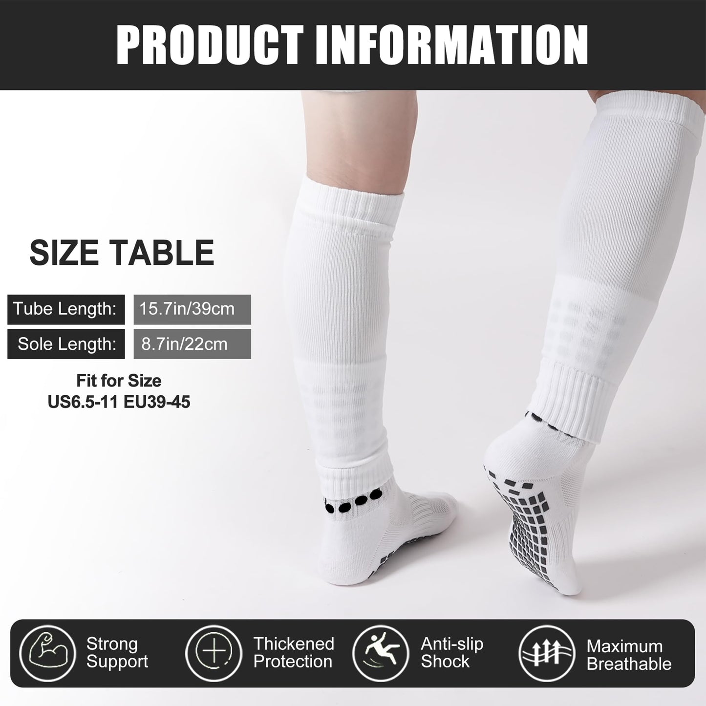 Barrlves 2 Set Grip Soccer Socks and Shin Guard Sleeves Non Slip Soccer Sleeve Socks for Men Women