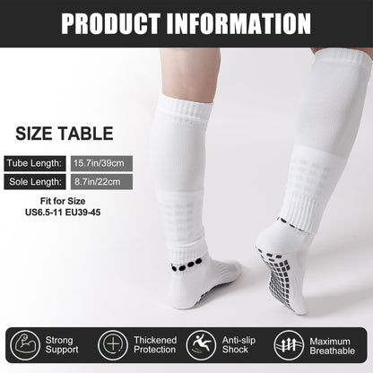 Barrlves 2 Set Grip Soccer Socks and Shin Guard Sleeves Non Slip Soccer Sleeve Socks for Men Women