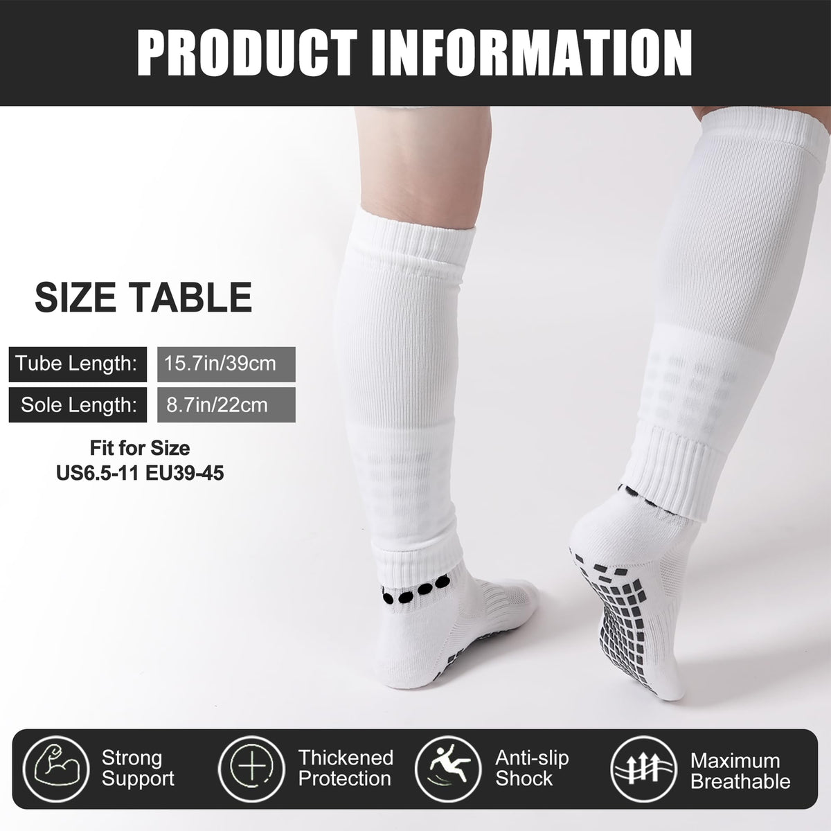 Barrlves 2 Set Grip Soccer Socks and Shin Guard Sleeves Non Slip Soccer Sleeve Socks for Men Women