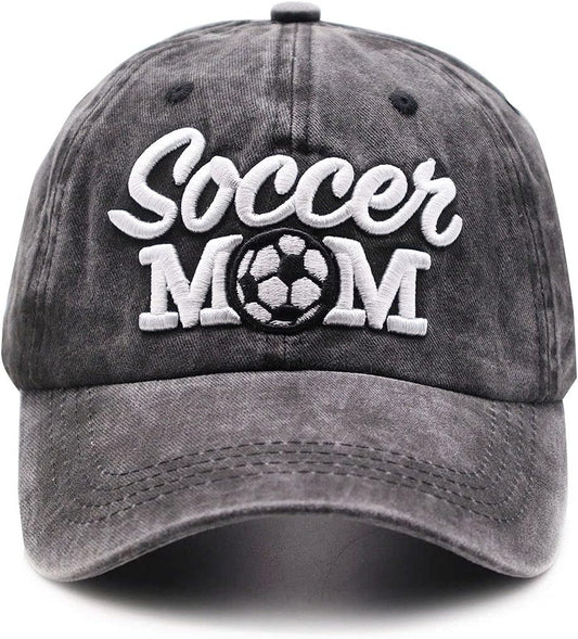 Soccer Mom Ponytail Baseball Cap Messy Bun Vintage Washed Distressed Twill Plain Hat for Women (Soccer Mom 3D Black, One Size)