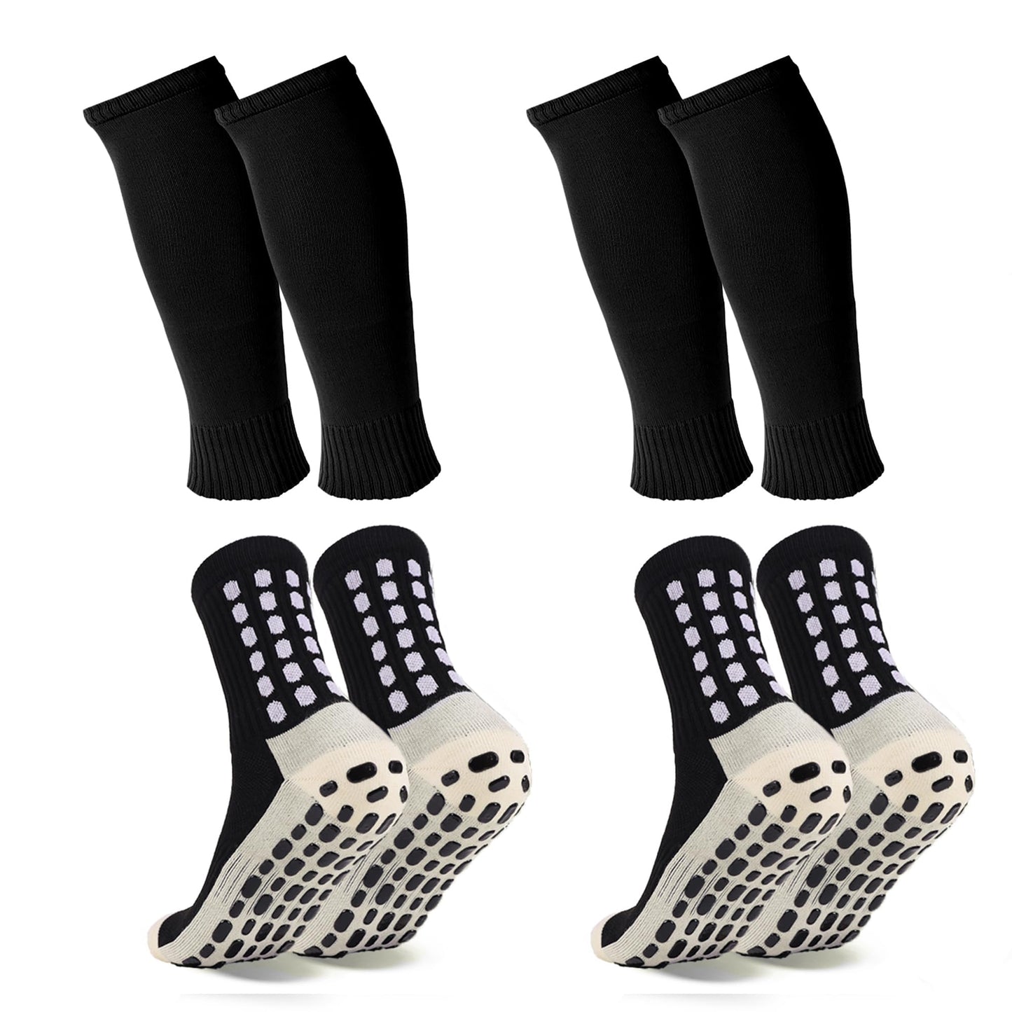 Barrlves 2 Set Grip Soccer Socks and Shin Guard Sleeves Non Slip Soccer Sleeve Socks for Men Women