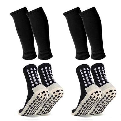 Barrlves 2 Set Grip Soccer Socks and Shin Guard Sleeves Non Slip Soccer Sleeve Socks for Men Women