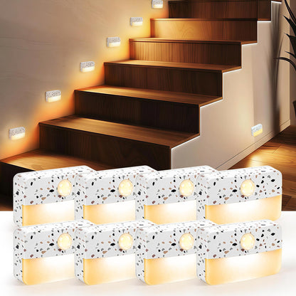 Guankai 8 Pack Motion Sensor Stair Light for Indoor, Battery Operated Closet Lights, Wireless Stick on Anywhere Hallway Lamp, Portable Led Night Lamps for Bedroom Under Cabinet Kitchen