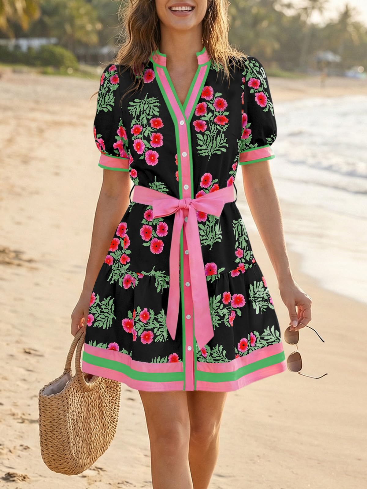Wenrine Womens Summer Floral Mini Dress