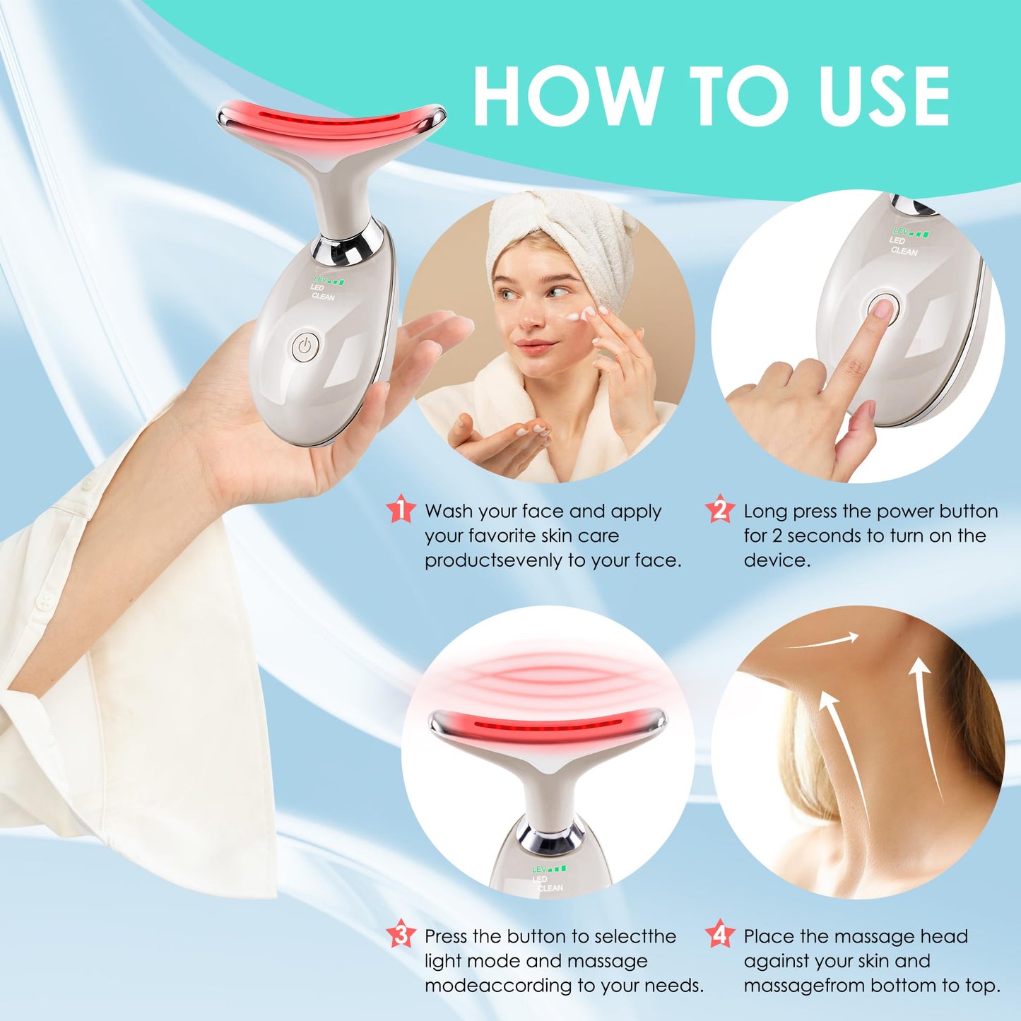 Facial Massager Face and Neck, Face 𝖲 culpting Wand Tool with 7 Color - Birthday, Christmas, Mothers Day, Valentines Day Gifts for Her Women Mom Best Friend Wife Teacher (White)
