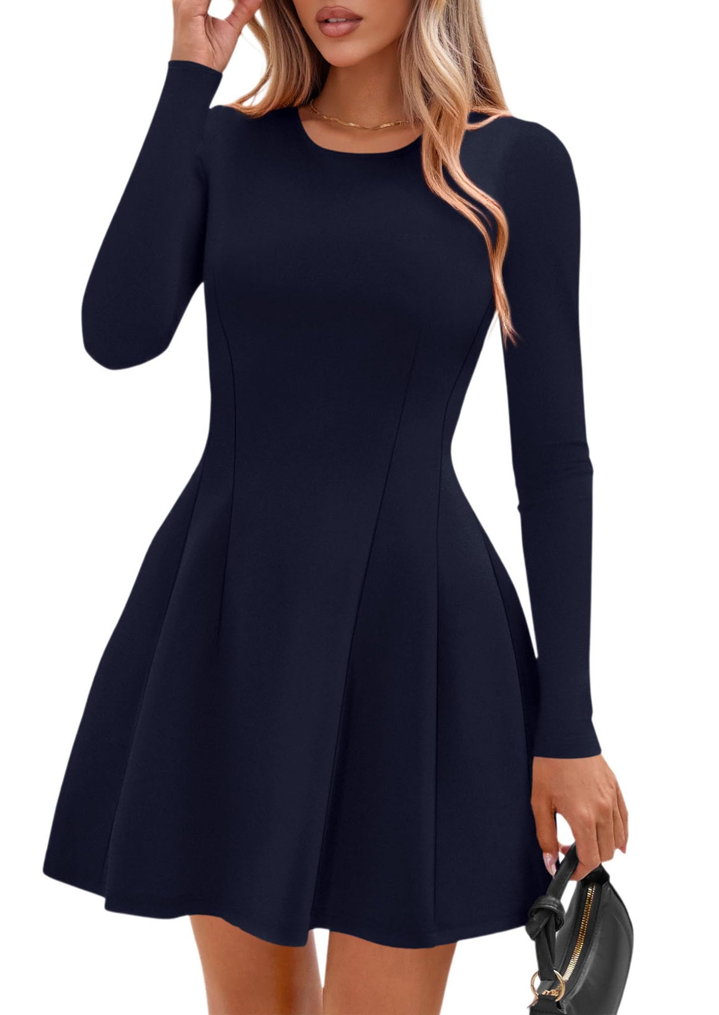 PRETTYGARDEN Womens Long Sleeve Pleated Mini Dress
