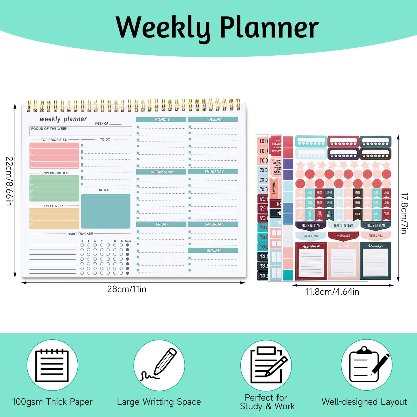 Thboxes Weekly Desk Planner, 8.5x11 In To Do List Notepad, 52 Sheets, Pink | Productivity Organizer, Work from Home Essentials, Undated Tear Off Pages, Office, College, School, Student and Teacher Gifts