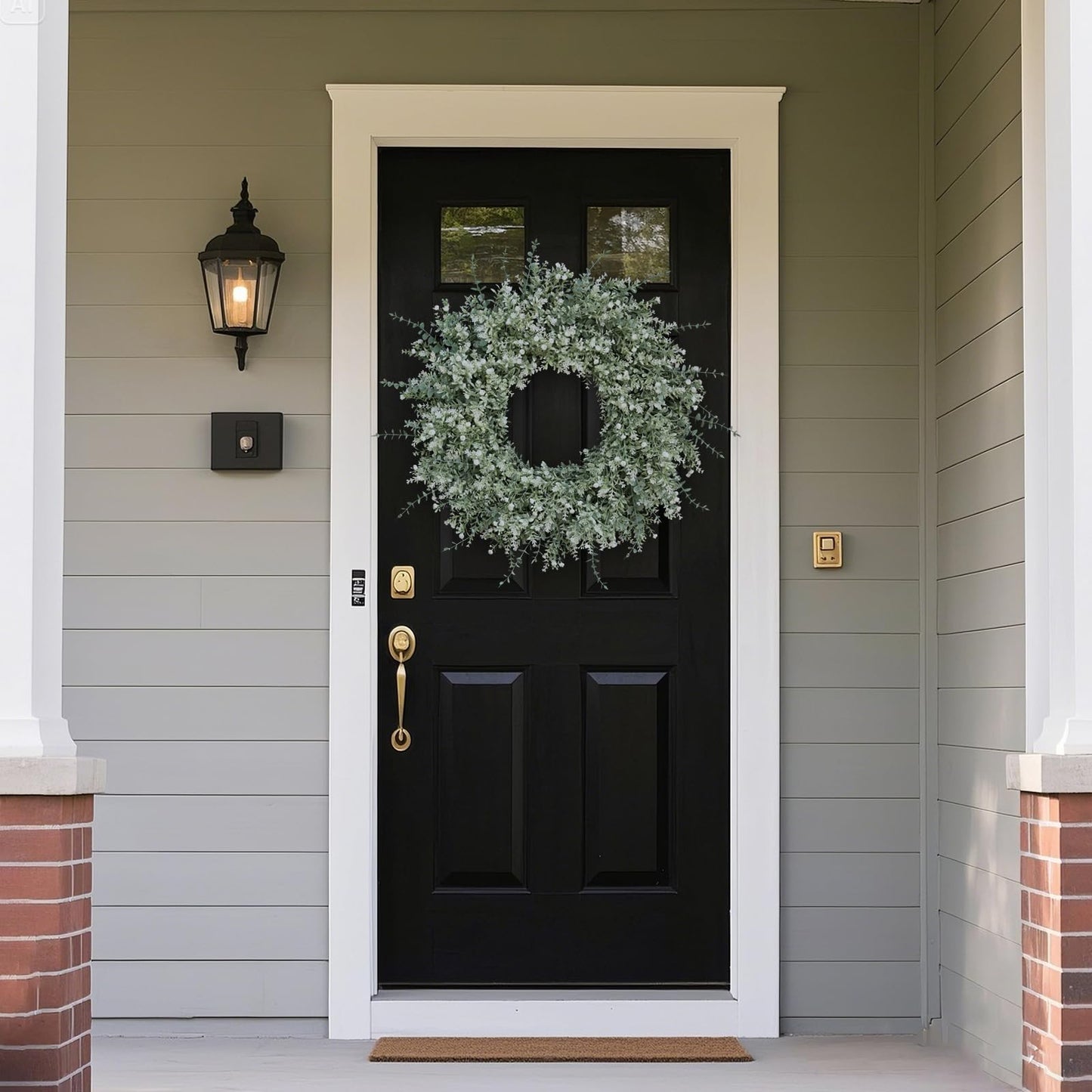 32" Large Artificial Eucalyptus Wreath for Front Door(White-Green) | Weather Resistant,Lifelike Eucalyptus Lavender with Babys Breath Flowers Wreath,for Home Farmhouse Wall Year-Round Use Decor