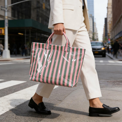 Striped PVC Tote Bag Large Glossy
