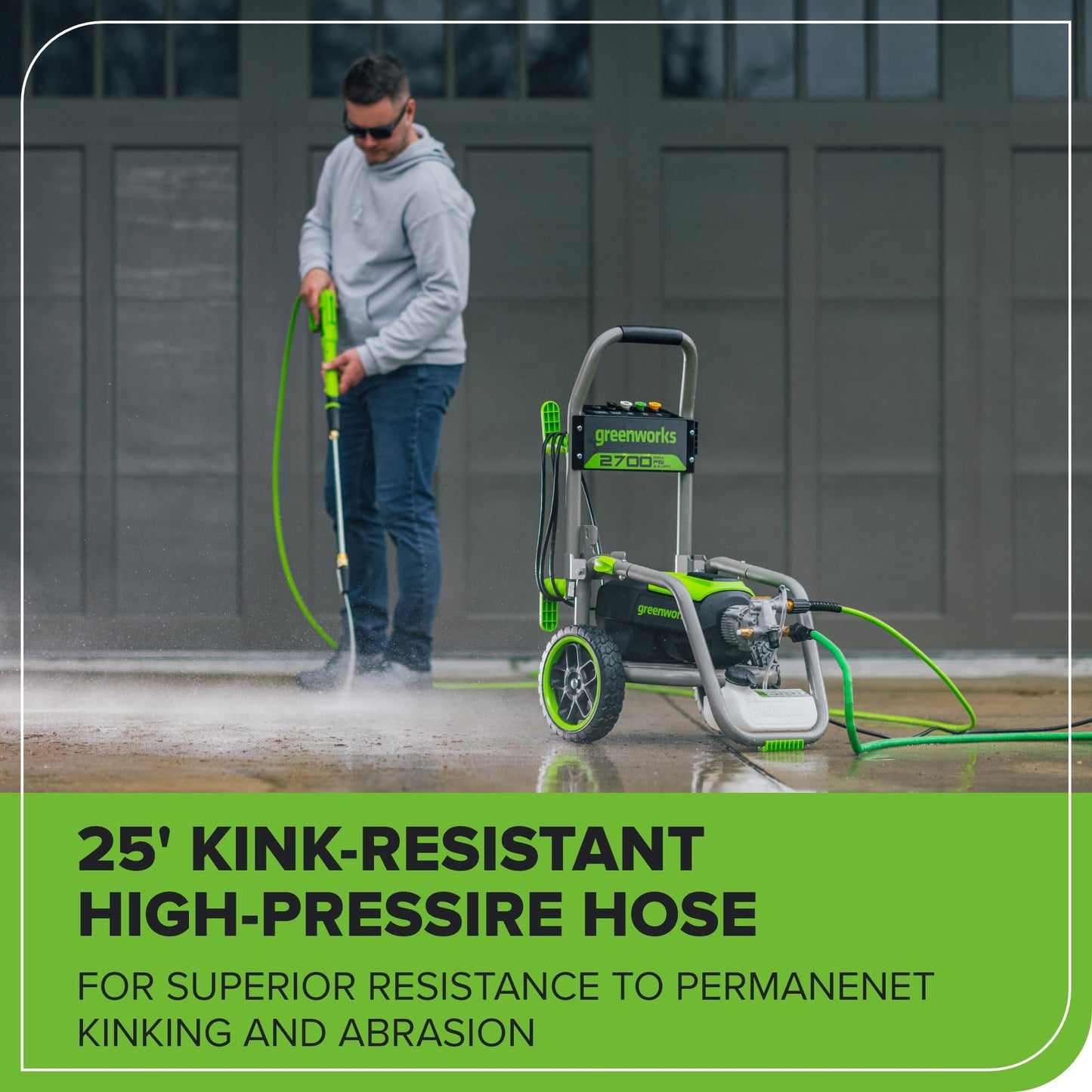 Greenworks 3000 PSI (2.0 GPM Max) Brushless Electric Pressure Washer (15°, 25°, 40°, Turbo and Soap Nozzle) for Use On Decks, Fences, Driveways, Sidewalks, Siding & More. Heavy-Duty
