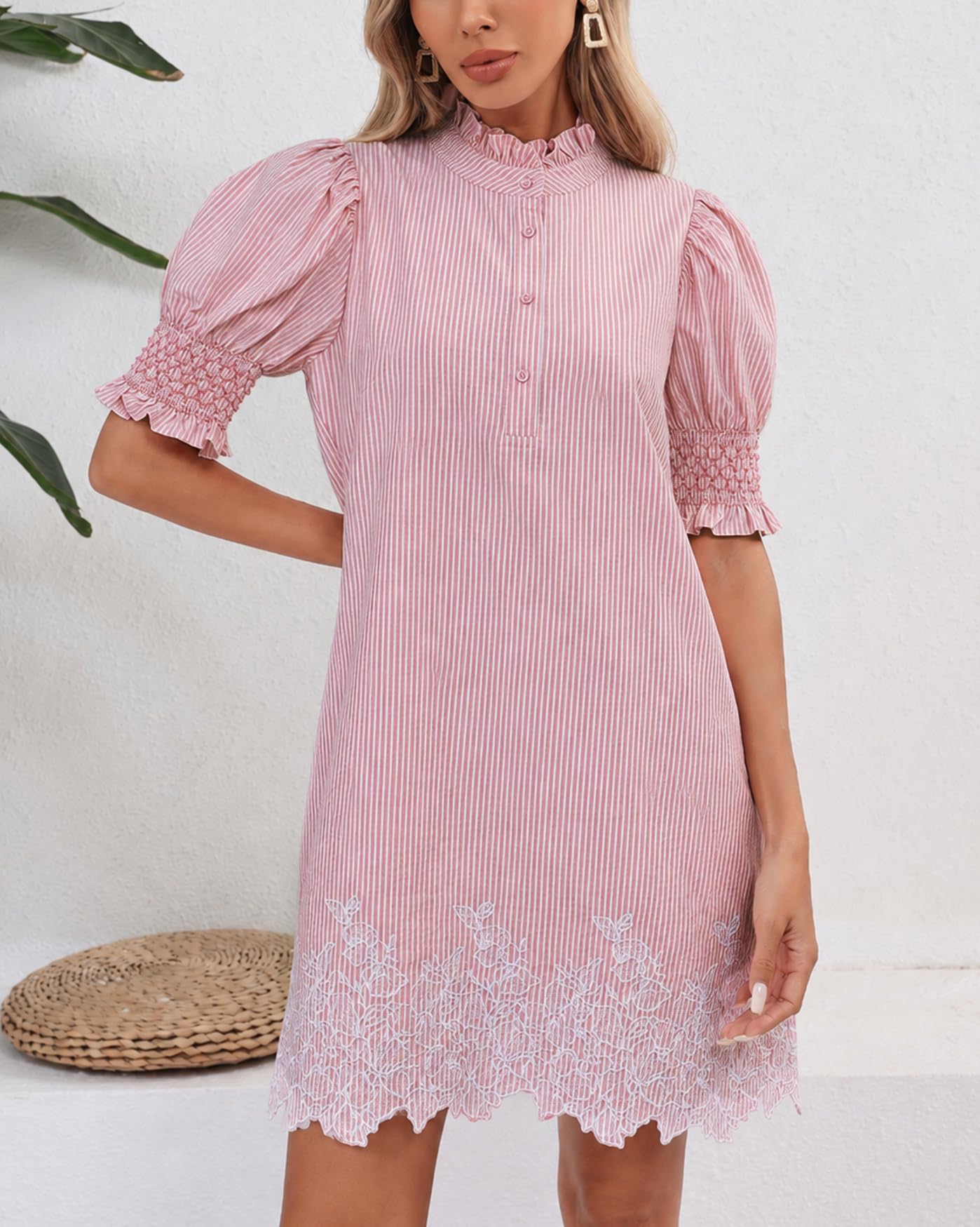 YEXPINE Women's Summer Embroidered Mini Dress