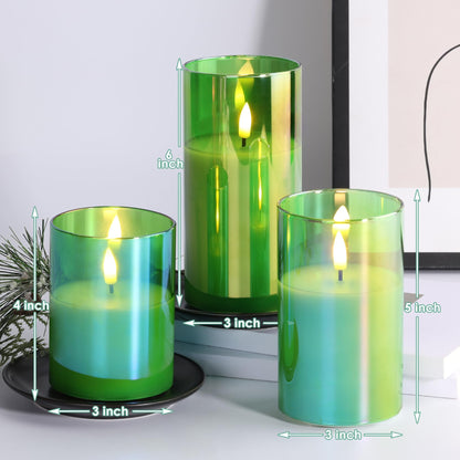 Eywamage Smoke Grey Glass Flameless Pillar Candles with Remote, Flickering LED Battery Candles Table Decor Set of 3