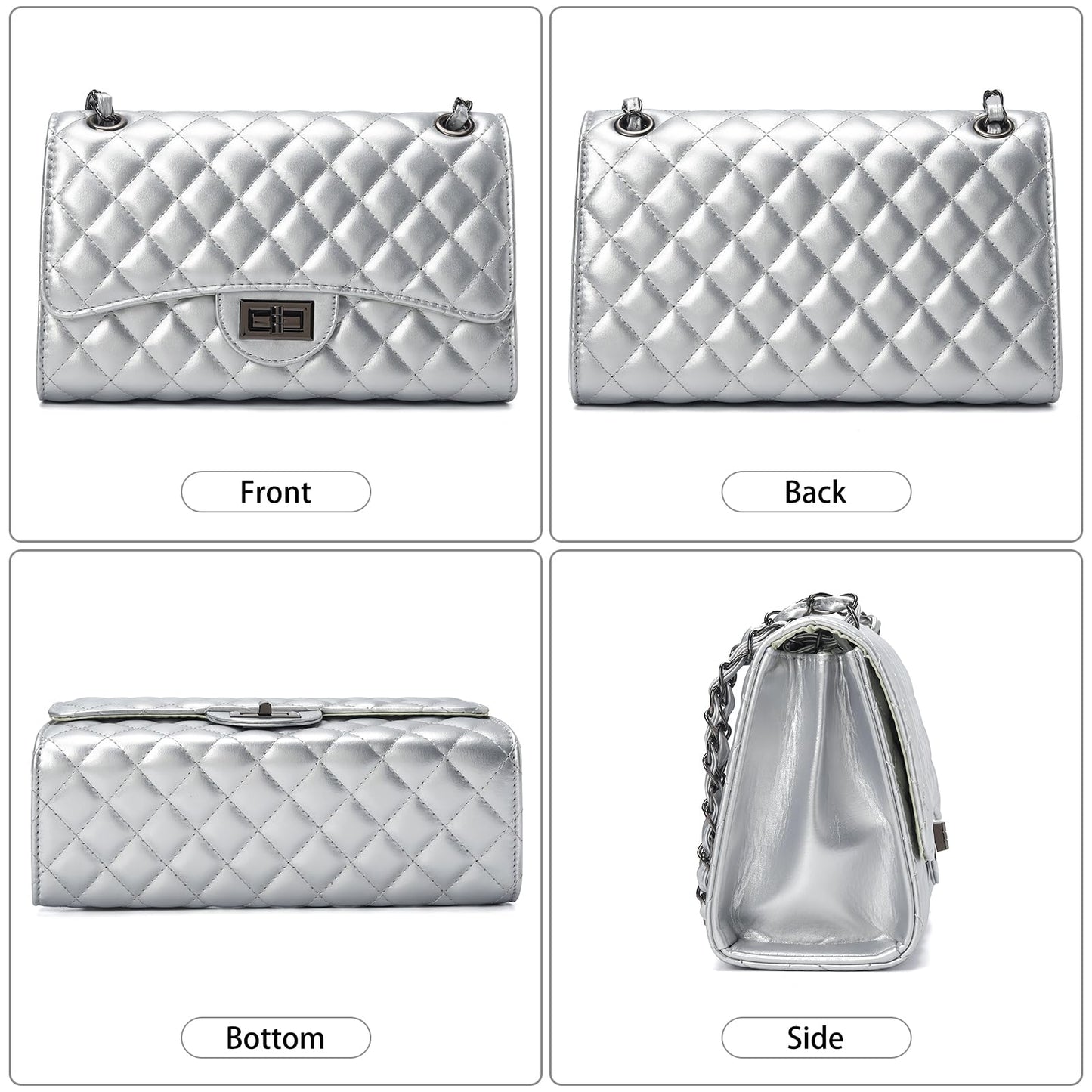 Quilted Leather Crossbody Bags for Women Trendy Ladies Shoulder Purse Satchel HandBag with Chain Strap