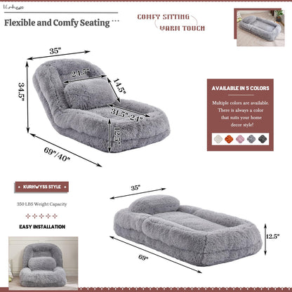Upholstered Convertible Lounge Chair with 2 Soft Pillows