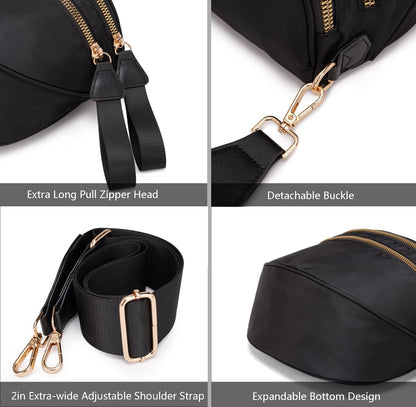 Pure Colour Crossbody Bum Bags for Women Spacious Checkered Cross body Bag Nylon Trendy Fanny Pack for Travel