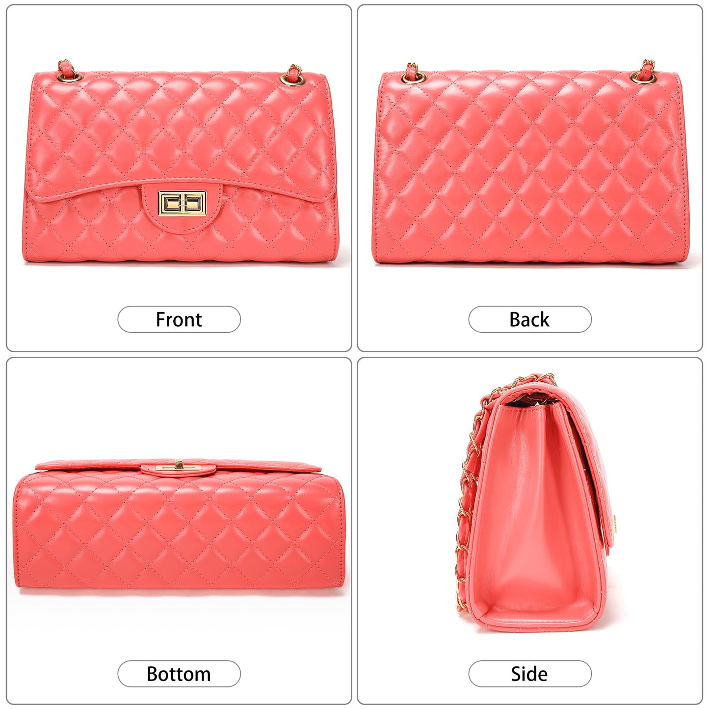 Quilted Leather Crossbody Bags for Women Trendy Ladies Shoulder Purse Satchel HandBag with Chain Strap