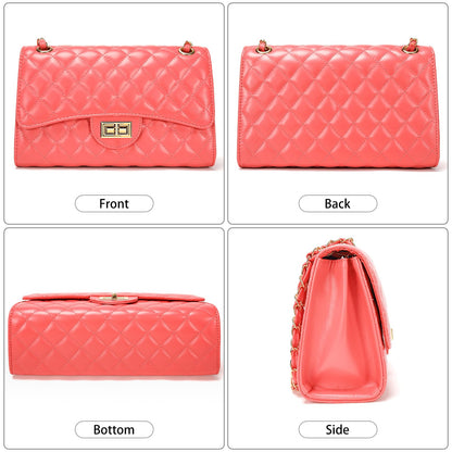 Quilted Leather Crossbody Bags for Women Trendy Ladies Shoulder Purse Satchel HandBag with Chain Strap
