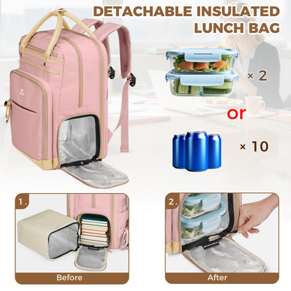 MATEIN Teacher Backpack with Lunch Compartment, 15.6 Inch Laptop Backpack | Detachable, with Organized Pocket, Commute Office College, Computer Backpacks for Men Women, Meal Prep Bag, Gift for Nurse