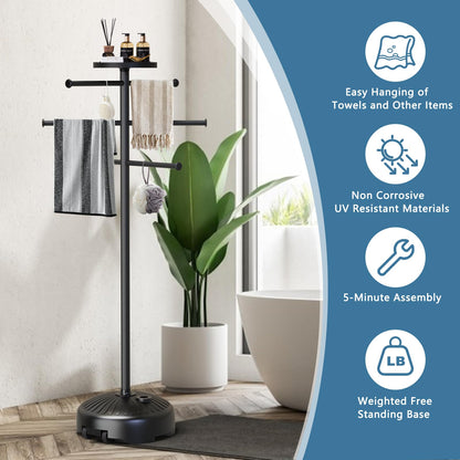 Solar Light Pool Towel Rack with Wheels – 63" Tall Adjustable Outdoor Towel Rack for Patio, Bathroom, Hot Tub