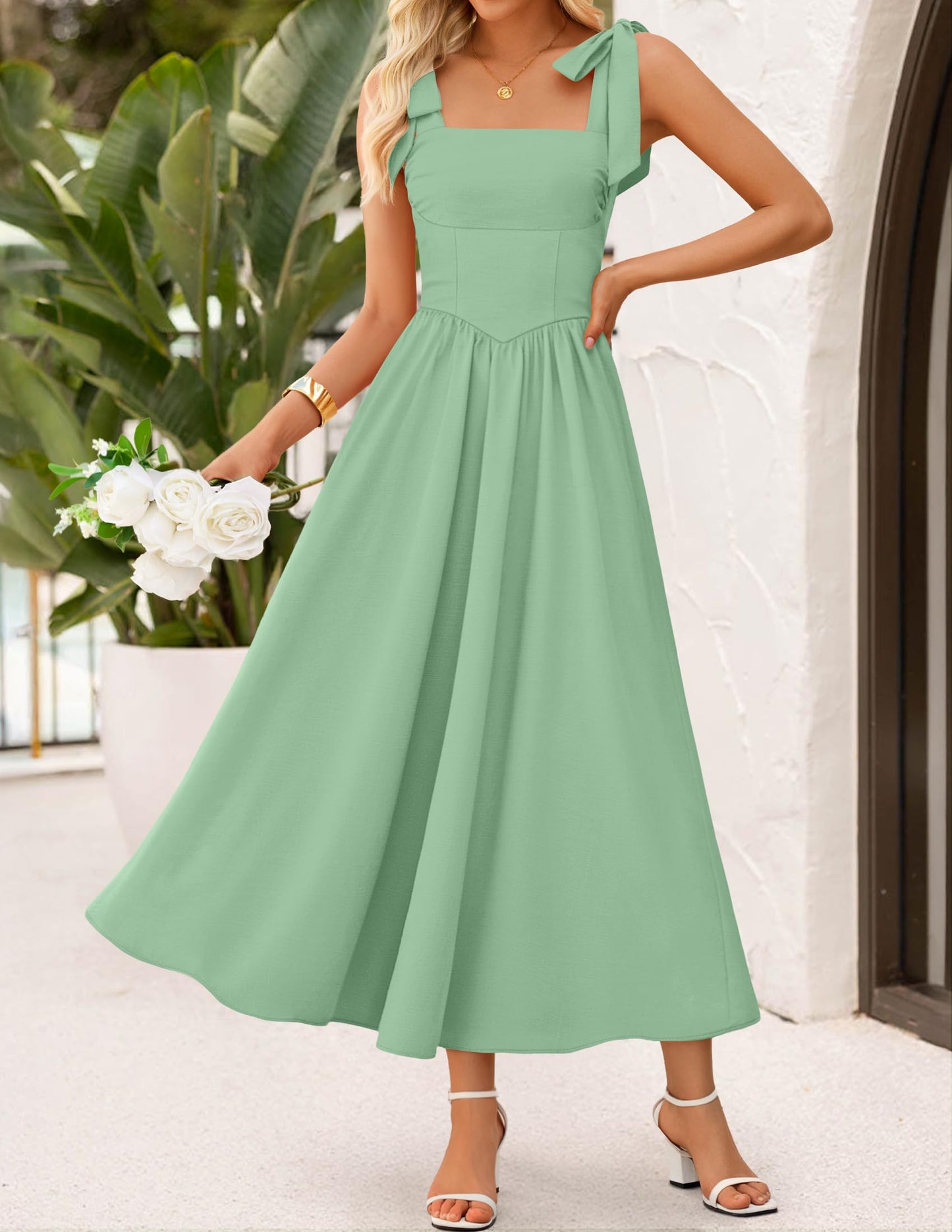 ZESICA Women's Summer Tie Shoulder Wedding Guest Maxi Dress
