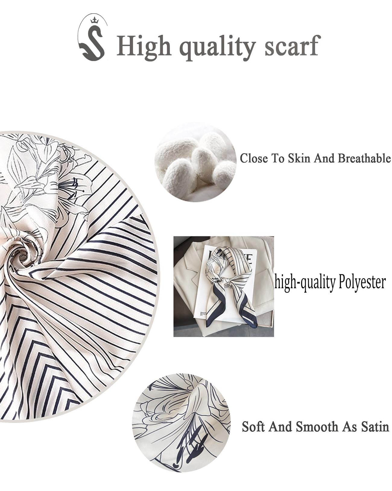 Saiusloa Neck Scarf For Womens Silky Head Scarves Hair Bandanas Square Scarf Fashion Accessories lightweight