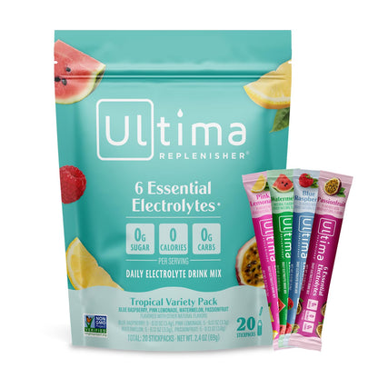 Ultima Replenisher Electrolyte Hydration Powder, Grape, 20 Count Stickpacks Pouch - Sugar Free, 0 Calories, 0 Carbs - Gluten-Free, Keto, Non-GMO with Magnesium, Potassium