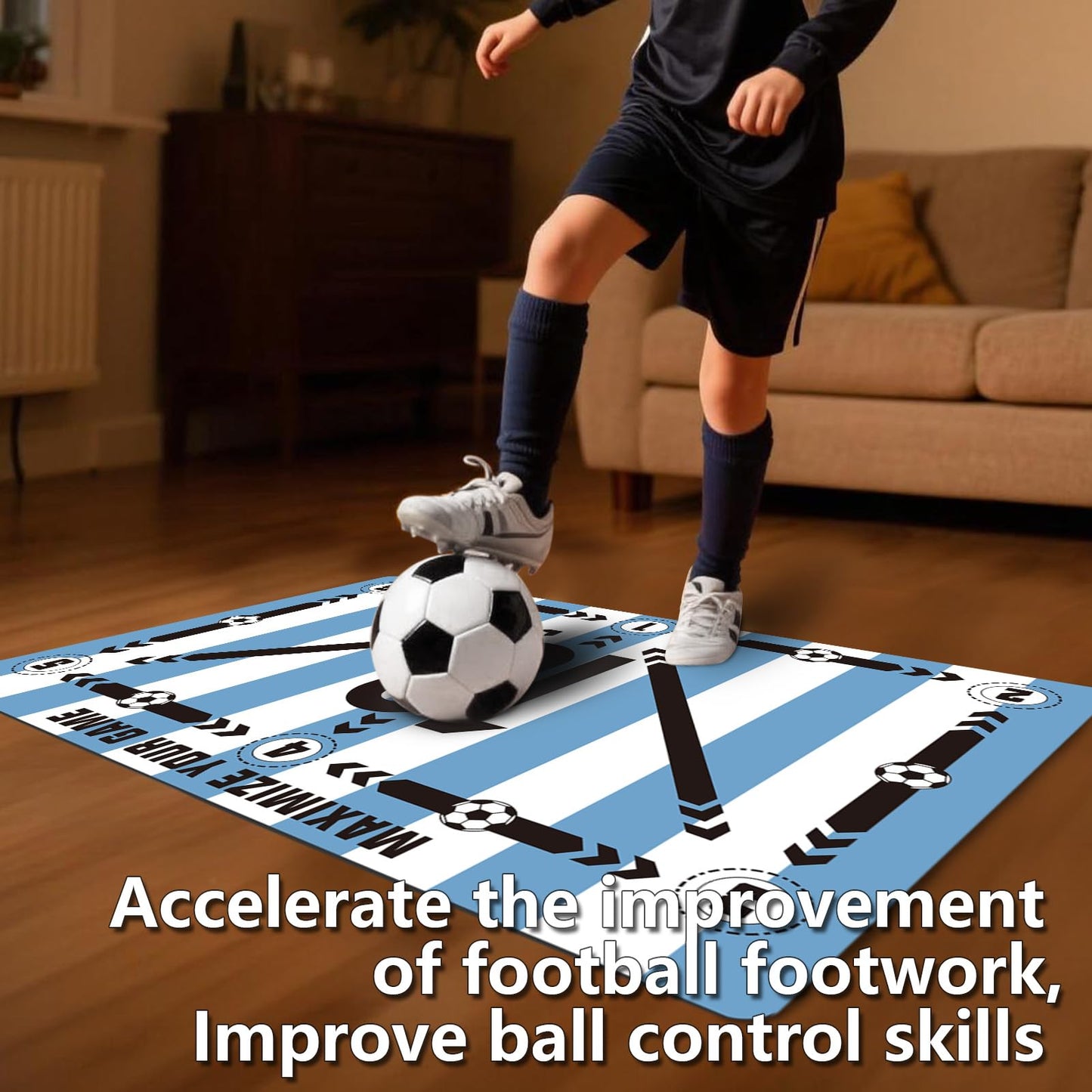Soccer training mat,Soccer training equipment accessories for All Ages to Improve Speed Strength Agility and Coordination,Anti-Slip/Silent Mat