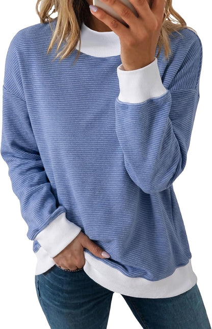 Dokotoo Striped Sweatshirt for Women Oversized Mock Neck Pullover Tops 2026