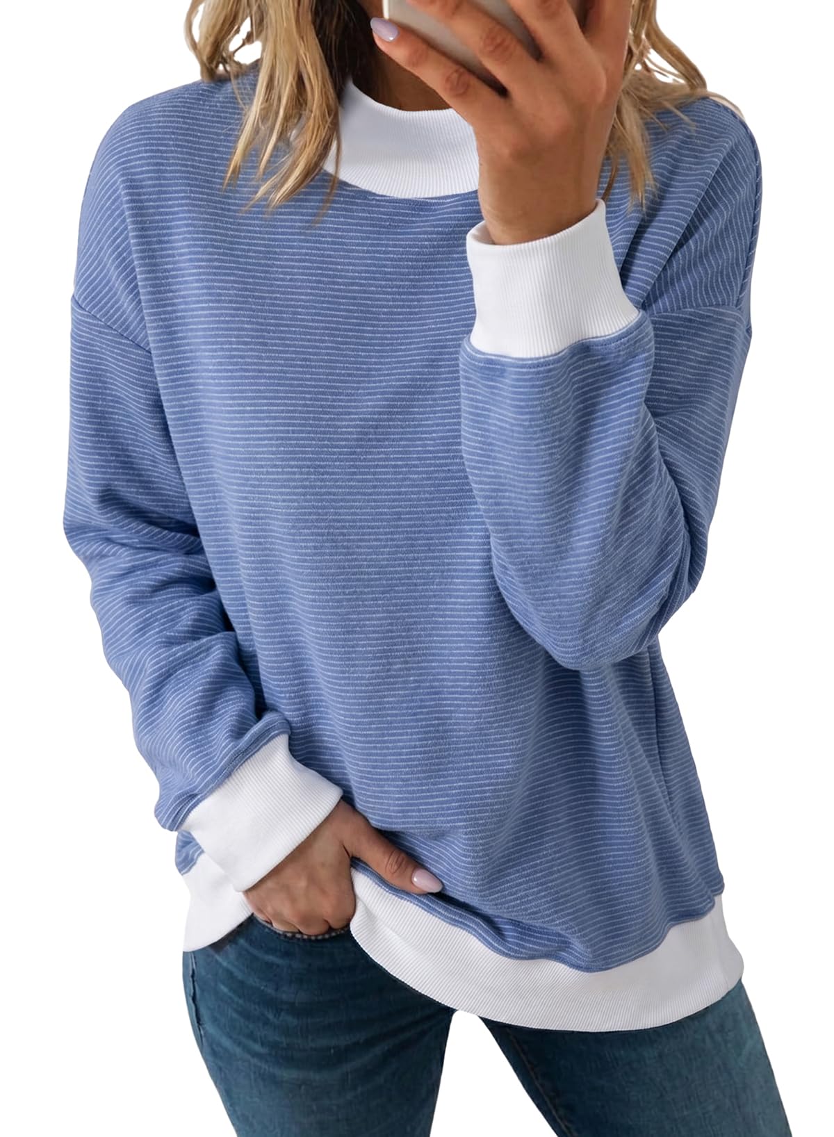 Dokotoo Striped Sweatshirt for Women Oversized Mock Neck Pullover Tops 2026