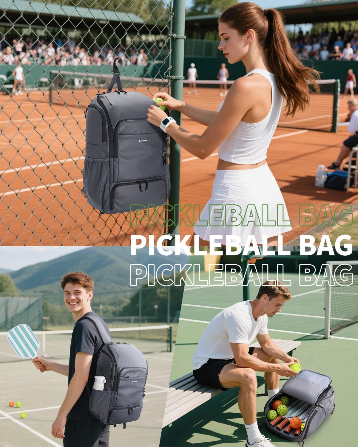 sportsnew Waterproof Pickleball Bag Men Women W/Shoe Compartment Fence Hook