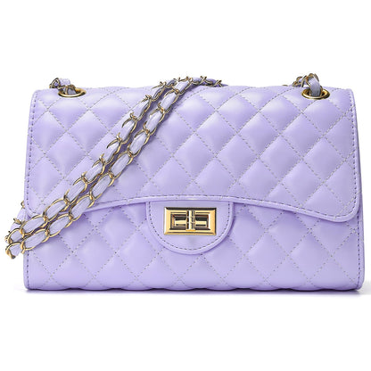 Quilted Leather Crossbody Bags for Women Trendy Ladies Shoulder Purse Satchel HandBag with Chain Strap