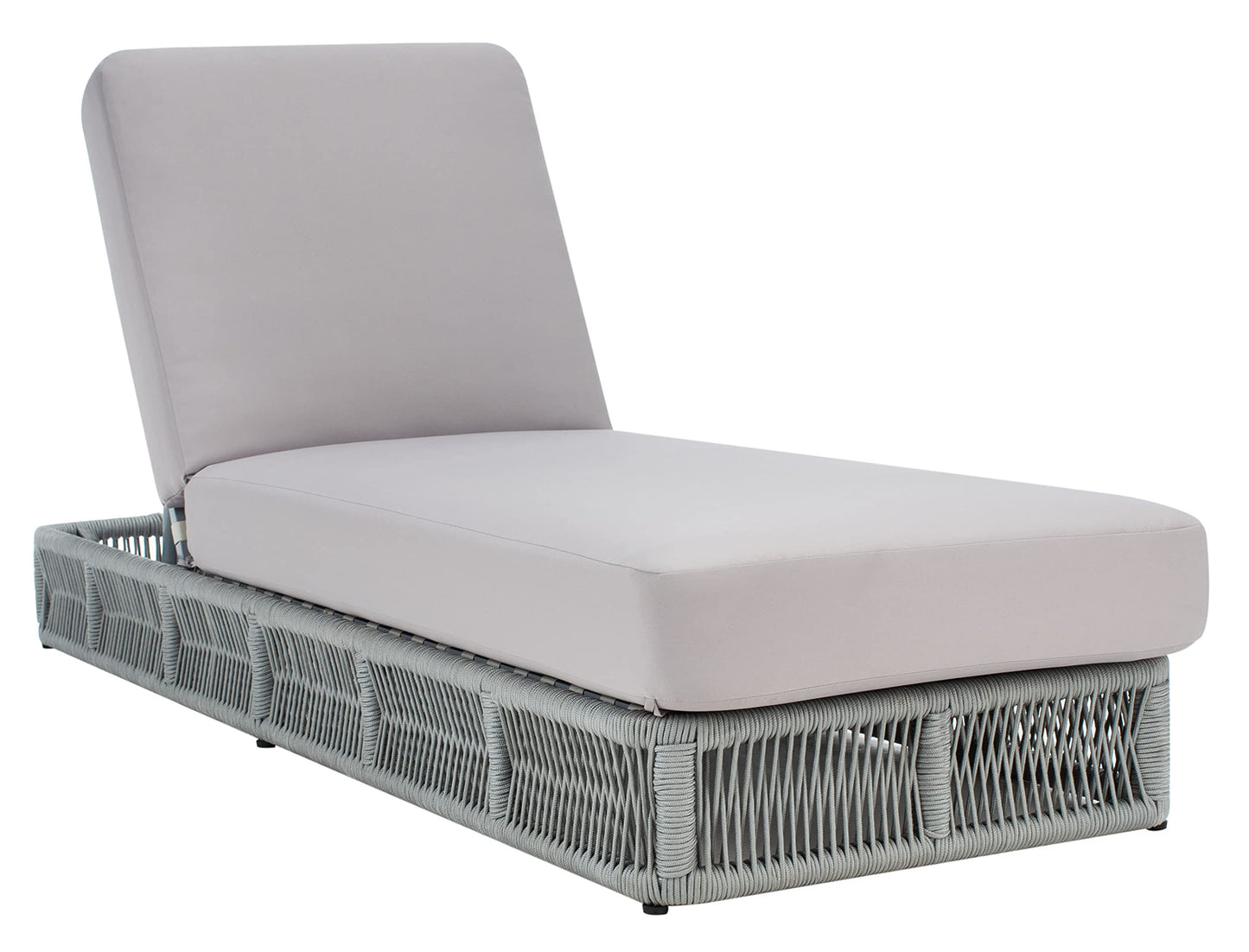 SAFAVIEH Outdoor - Gillian Chaise Lounge Chair - Tan & White - Steel and Woven Rope - Adjustable 5-Position Backrest - Ideal for Patio, Deck, Poolside, Backyard (PAT7527A)