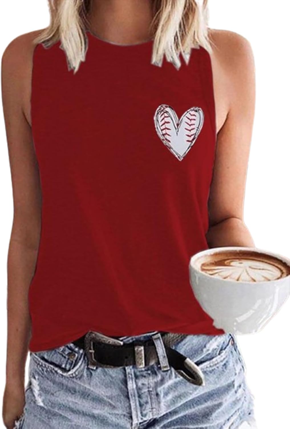 MHTOR Baseball O-Neck Tank Women Print Baseball Tanks Cute Workout Graphic Casual Summer Sleeveless Vest Top
