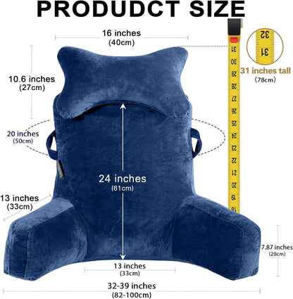 Reading Pillow-Extra Large 31" Bed Rest Pillow with Detachable Neck Roll & Arms for Sitting in Bed or Couch-Backrest Reading Pillow Adult Back Pillows for Reading,Watching TV,Gaming,Relaxing-Black