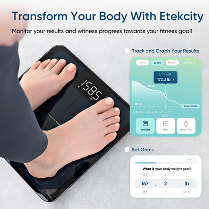 Etekcity Upgraded Smart Scale for Body Weight, FSA&HSA Eligible, Bathroom Digital Scale with BMI, Body Fat, Muscle Mass, 13 Metrics with a Large Display, Support Offline Mode and Apps Connection