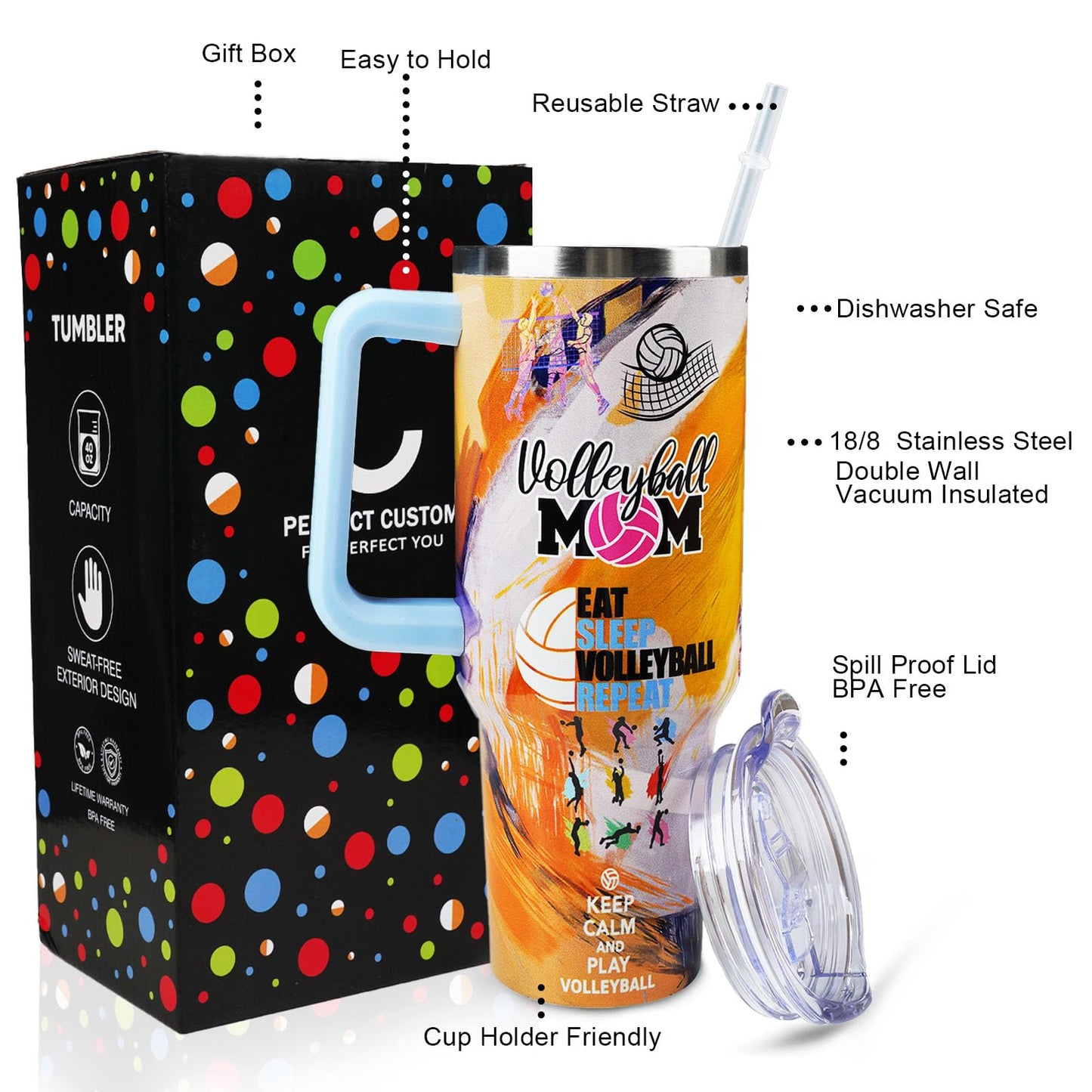 Baseball Mom 40 oz Tumbler with Handle and Straw Lid Leak Proof