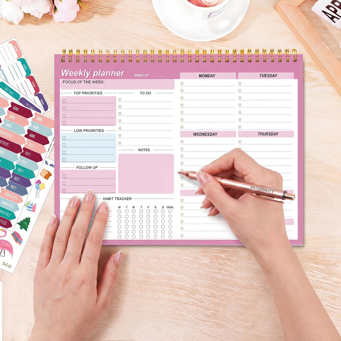 Thboxes Weekly Desk Planner, 8.5x11 In To Do List Notepad, 52 Sheets, Pink | Productivity Organizer, Work from Home Essentials, Undated Tear Off Pages, Office, College, School, Student and Teacher Gifts