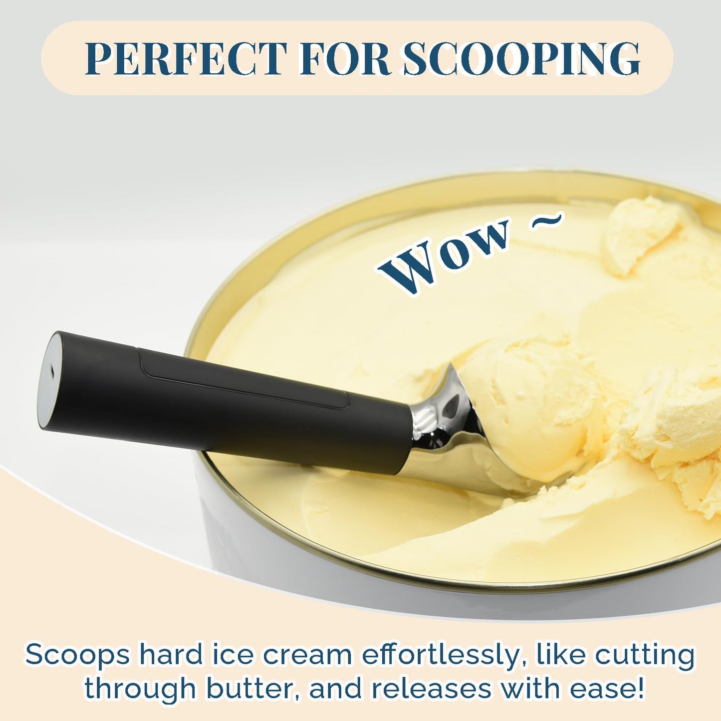 Heated Ice Cream Scoop Rechargeable, Electric Warming Ice Cream Scooper with LED Display, Heats to 158°F for Hard Ice Cream, Easy for Seniors & Kids, IP67 Waterproof (White, 2 oz)