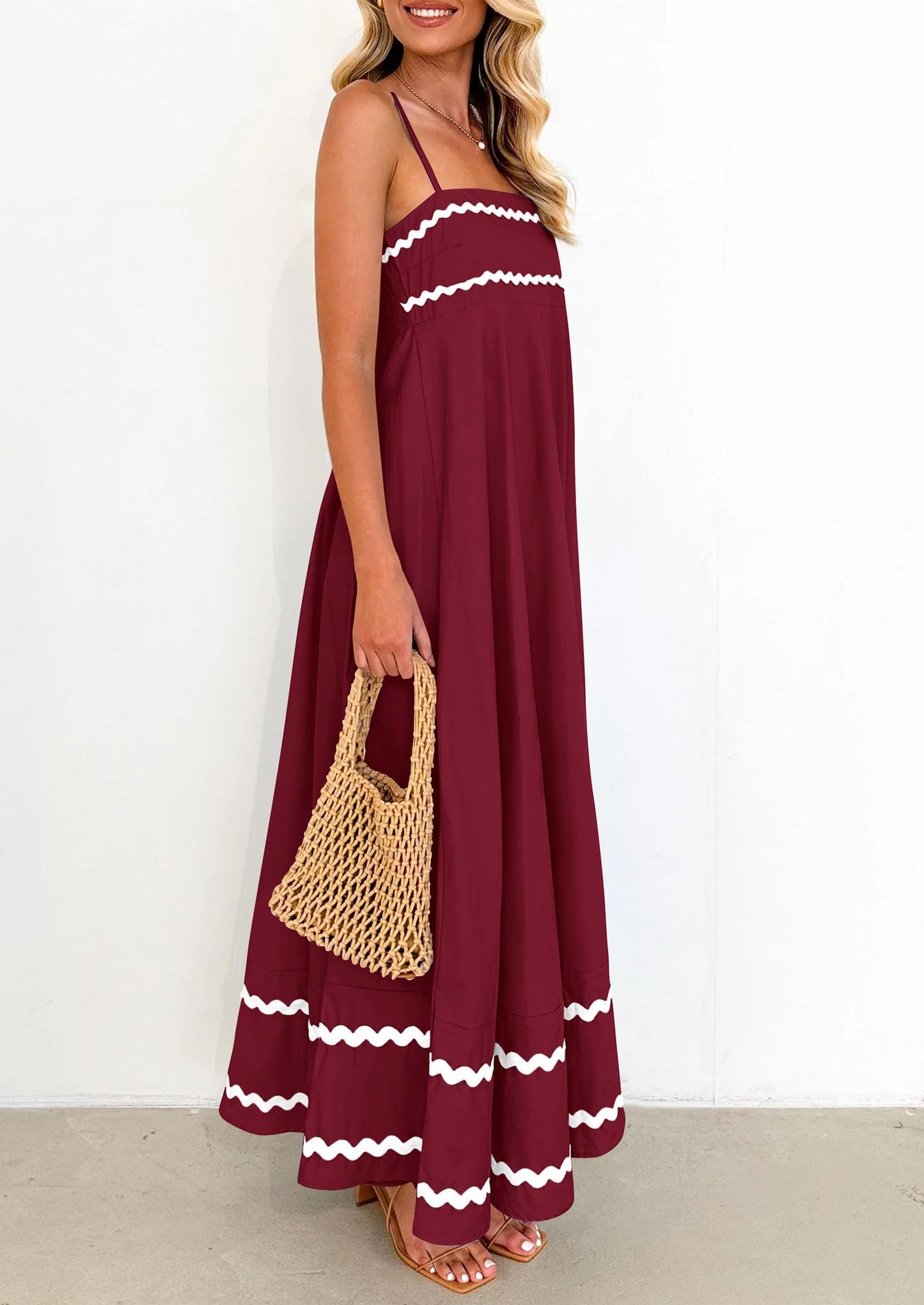 PRETTYGARDEN Women's Summer Spaghetti Strap Boho Maxi Dress