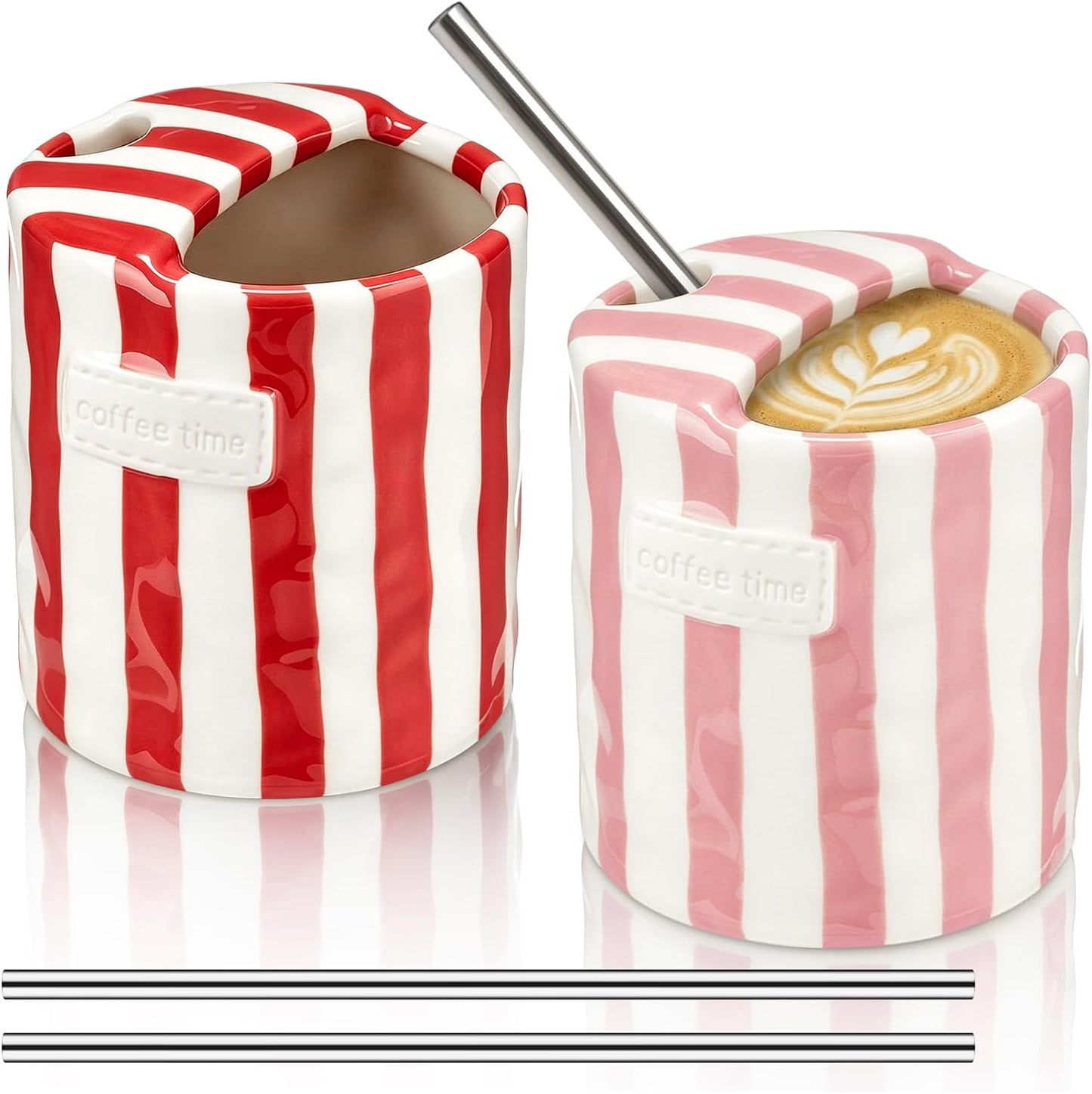 2 Pack Ceramic Mug with Sip Hole,