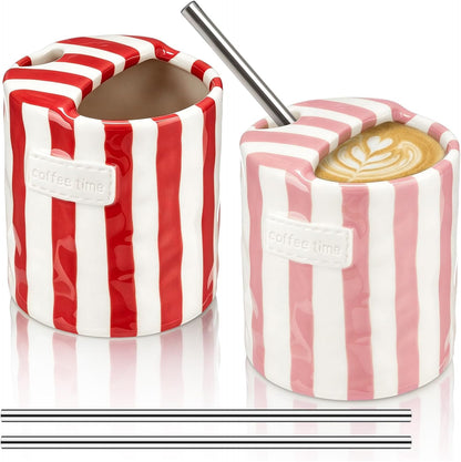 2 Pack Ceramic Mug with Sip Hole,