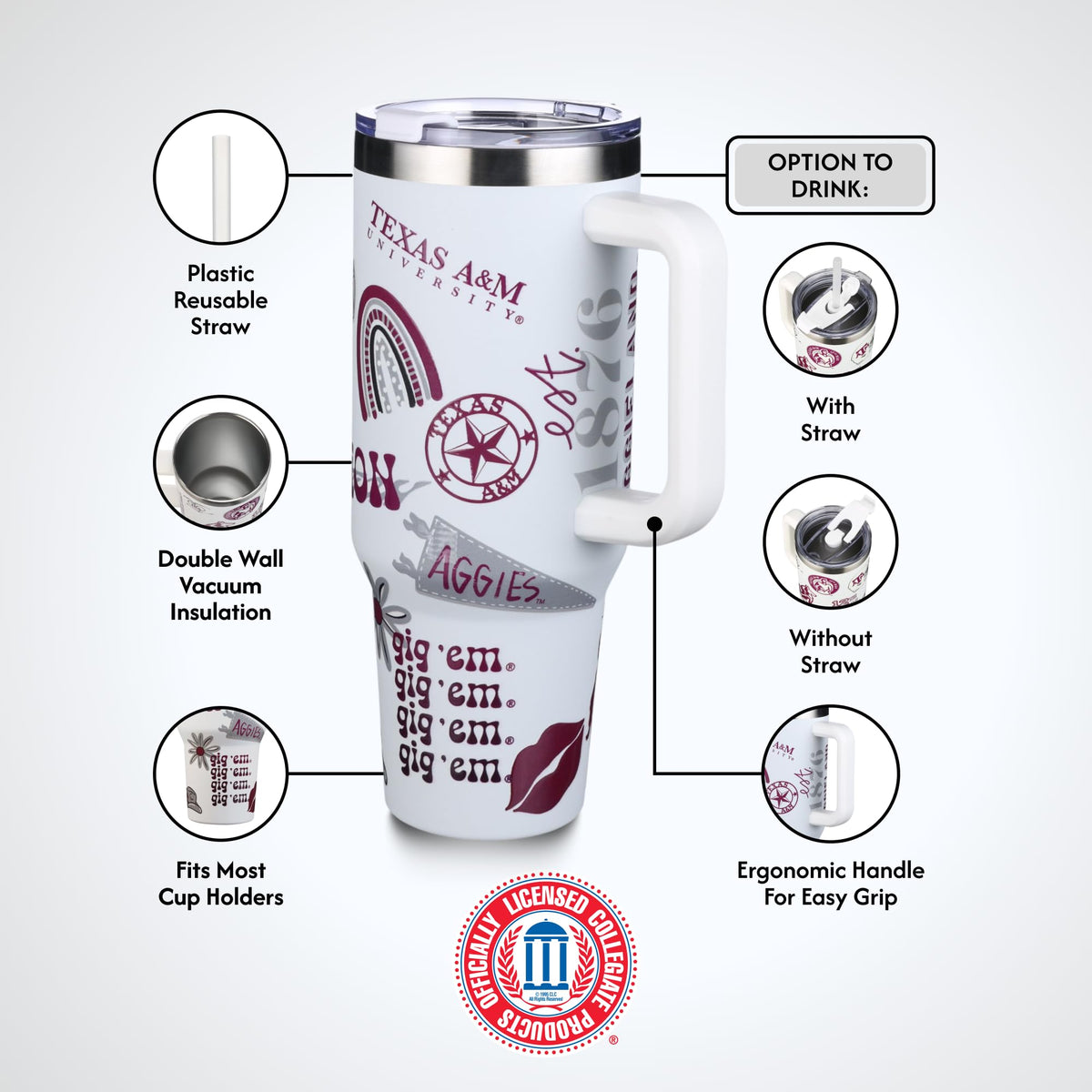 The Memory Company Officially Licensed NCAA - Texas A&M University 40oz Team Spirit Game Day Tumbler